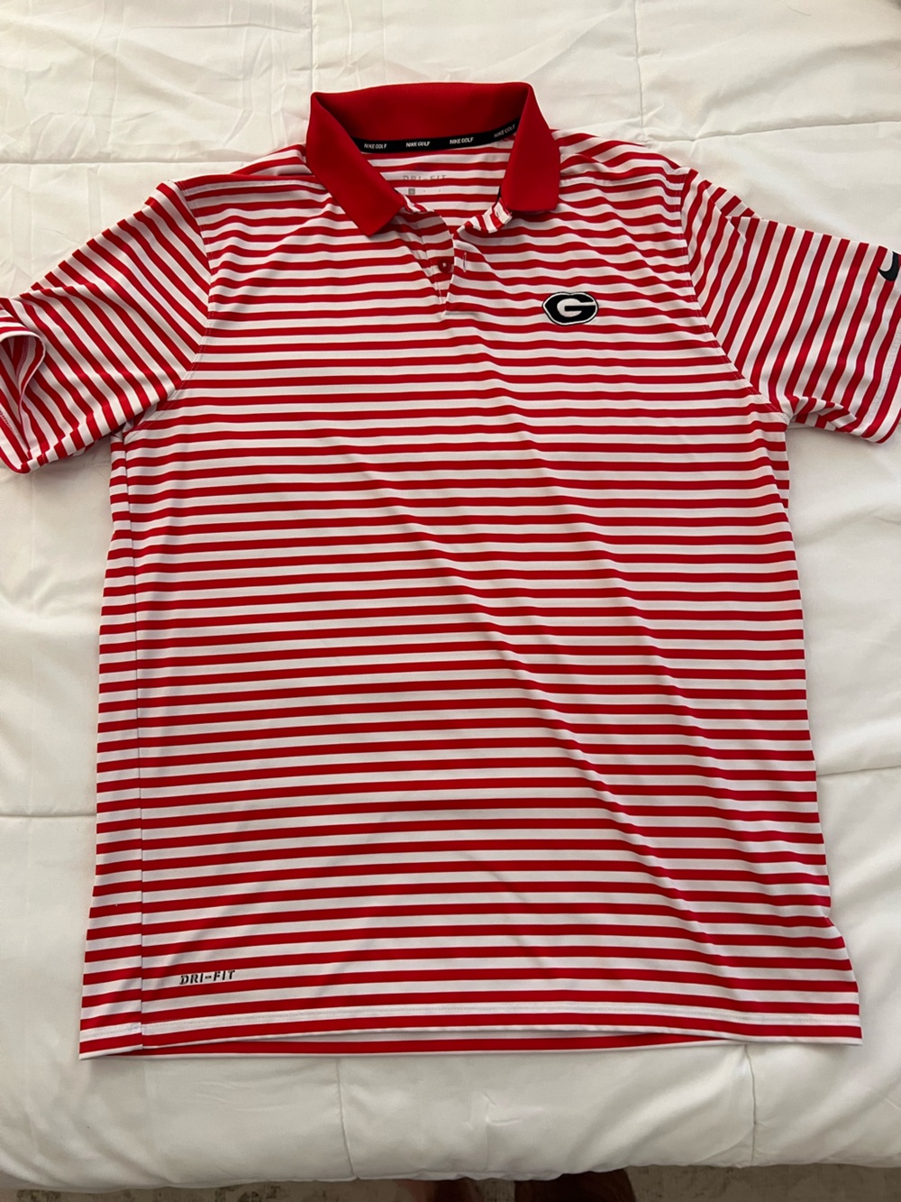 Nike Red and White Striped Polo with Embroidered Chest Logo